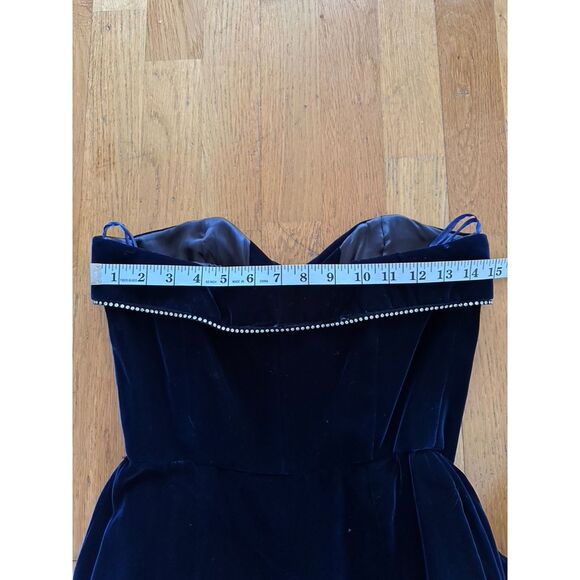 VINTAGE 80s Victor Costa Navy Velvet Crystal Trim Strapless Cocktail Dress Sz 6 - Picture 9 of 16